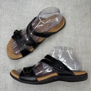 Taos Double U Slide Sandals Black Leather Slip On Women's Size 8